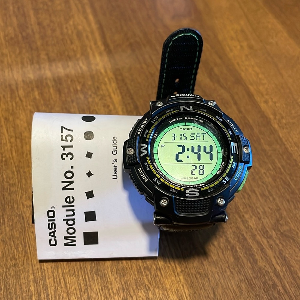 Casio 3157 SGW-100B World Time 5 Alarm Illuminator Compass Men’s Watch
